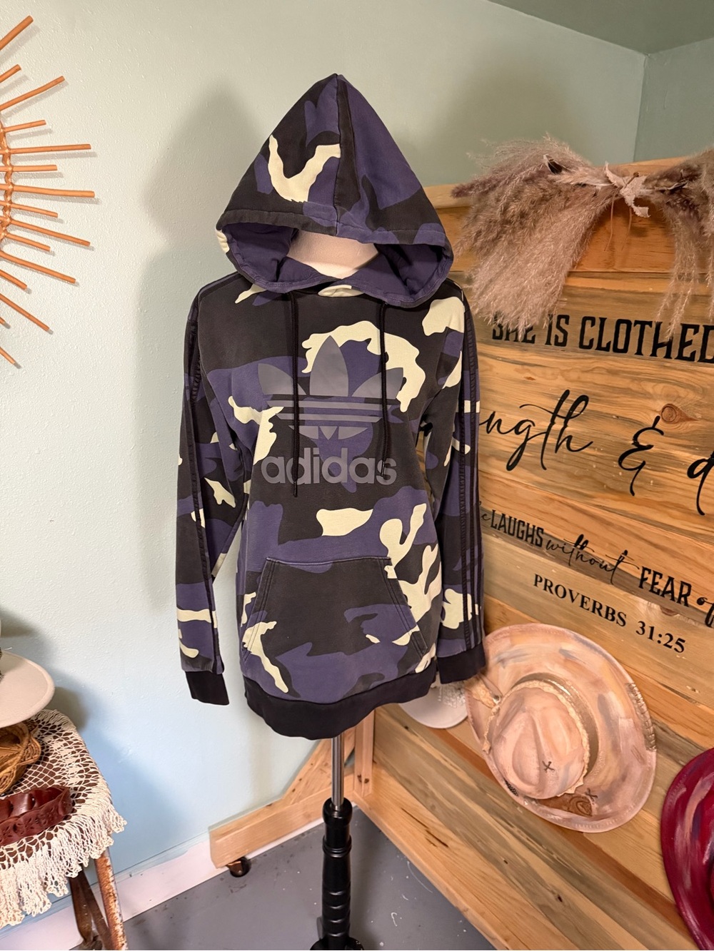 Adidas Camo Hoodie in Navy, Olive & Cream